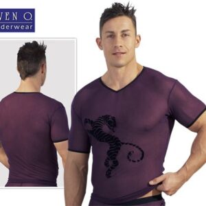 T-SHIRT VIOLA ATTILLATA IN TESSUTO SEMITRASPARENTE CON TIGRE - immagine 6