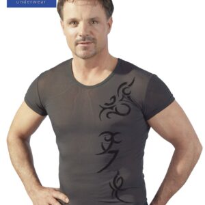 T-SHIRT IN TESSUTO SEMITRASPARENTE CON TATTOO TRIBALE - immagine 3