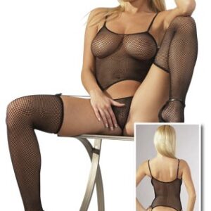 SET 3 PEZZI CORSETTO PERIZOMA E CALZE A RETE NERO - immagine 1