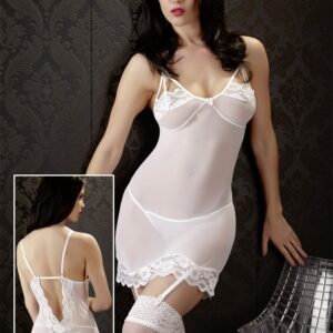 SOTTOVESTE BIANCA IN TULLE E PIZZO CON REGGICALZE E PERIZOMA - immagine 4