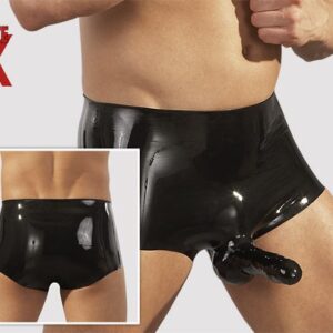 PANTALONCINI IN LATEX NERO CON GUAINA FALLICA - immagine 4