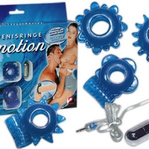 SET 4 ANELLI FALLICI CON RILIEVI STIMOLANTI E OVETTO VIBRANTE "EMOTION" - immagine 1