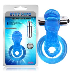 ANELLO FALLICO VIBRANTE CON STIMOLAZIONE CLITORIDE "THE TONGUE" BLU - immagine 3