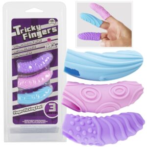 SET 3 GUAINE DA DITO CON RILIEVI STIMOLANTI PER VAGINA E CLITORIDE "TRICKY FINGERS" - immagine 1
