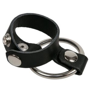 COCKRING IN PELLE CON ANELLO TESTICOLI IN METALLO - immagine 1
