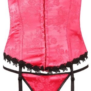 CORSETTO ROSA CON MERLETTI REGGICALZE RIMOVIBILE E PERIZOMA - immagine 6