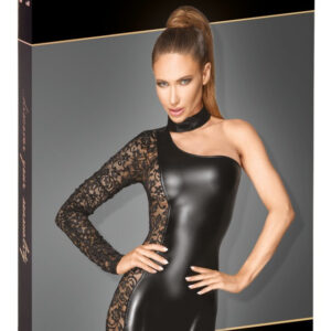 MINI ABITO SEXY MANICA LUNGA PIZZO ASIMMETRICO - NOIR HANDMADE - immagine 5