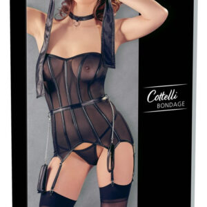 SET FETISH NERO CON CORPETTO TRASPARENTE E ACCESSORI  - COTTELLI BONDAGE - immagine 8