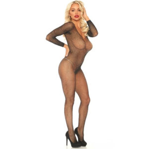 BODYSTOCKING LEG AVENUE "FISHNET SLEEVED" NERO - TAGLIA UNICA - immagine 5
