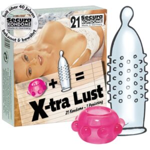 PROFILATTICI CON RILIEVI STIMOLANTI E ANELLO FALLICO SECURA "X-TRA LUST" - 21 PEZZI - immagine 1