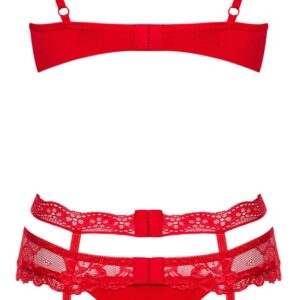 Reggiseno, reggicalze e perizoma rio in un set di seduzione in 3 pezzi con pizzo nobile e gioielli scintillanti di strass - immagine 4