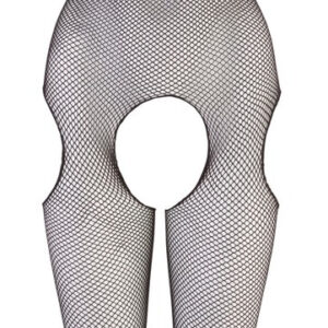 TUTA SEXY CATSUIT A RETE NERA CON BRETELLE - immagine 1