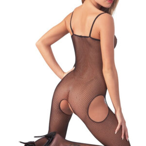 TUTA SEXY CATSUIT A RETE NERA CON BRETELLE - immagine 4