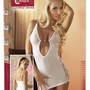 MINI ABITO BIANCO LUCIDO CON BANDE IN PIZZO - immagine 4