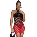 SUBBLIME - 952242 VESTITO ELASTICO A RETE DEGRADATA ROSSO E NERO TAGLIA UNICA