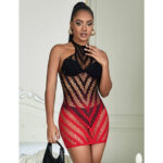SUBBLIME - 952242 VESTITO ELASTICO A RETE DEGRADATA ROSSO E NERO TAGLIA UNICA - immagine 7