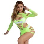 SUBBLIME - 952280 VESTITO ELASTICO A RETE MANICA LUNGA VERDE TAGLIA UNICA - immagine 3