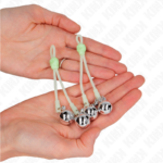 KINK - PINZE PER CAPEZZOLI TESCHIO LUMINOSO CON ANELLO CAMPANE REGOLABILI VERDE/ARGENTO - immagine 3