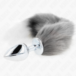 KINK - PLUG ANALE L 10 X 4 CM CON CODA SINTETICA 40 CM GRIGIO E BIANCO - immagine 3