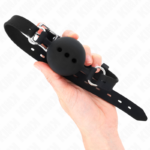 KINK - BAVAGLIO IN SILICONE INTERO 55 x 2 CM CON SFERA DA 4,5 CM MISURA M NERO REGOLABILE 35-51 CM - immagine 2