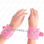 KINK - POLSINI IMBOTTITI IN PELLICCIA CON FORI QUADRI ROSA E CINTURA ROSA REGOLABILE 17-29 CM X 6 CM - immagine 3