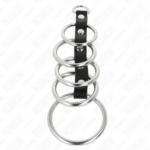 KINK - 5 ANELLI PER PENE IN METALLO DA 3,2 CM A 5 CM COLLEGATI DA PELLE - immagine 3