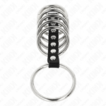 KINK - 7 ANELLI PER PENE IN METALLO DA 3,2 CM A 5 CM COLLEGATI DA PELLE - immagine 3