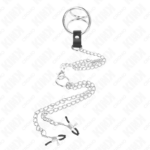 KINK - ANELLO PER PENE IN METALLO CROMATO TRIPLO DA 3 CM A 4,5 CM CON CATENA IN METALLO DA 26 CM E CLIP PER CAPEZZOLI - immagine 3