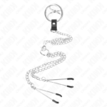 KINK - ANELLO PER PENE IN METALLO CROMATO TRIPLO DA 3,8 CM A 5 CM, CATENA IN METALLO DA 26 CM E MORSETTI PER CAPEZZOLI MOD. 2 - immagine 3