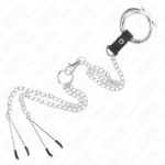 KINK - ANELLO PER PENE IN METALLO CROMATO TRIPLO DA 3,8 CM A 5 CM, CATENA IN METALLO DA 26 CM E MORSETTI PER CAPEZZOLI MOD. 2 - immagine 5