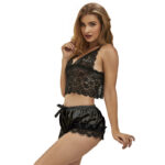 SUBBLIME - 953935 VESTAGLIA DA NOTTE CASUAL IN SETA + PANTALONI IN PIZZO NERO S/M - immagine 3