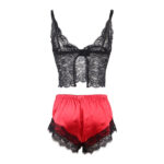 SUBBLIME - 953959 CAMICIA DA NOTTE CASUAL IN SETA + PANTALONI IN PIZZO NERO/ROSSO S/M - immagine 6