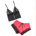 SUBBLIME - 953959 CAMICIA DA NOTTE CASUAL IN SETA + PANTALONI IN PIZZO NERO/ROSSO S/M - immagine 4