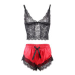 SUBBLIME - 953959 CAMICIA DA NOTTE CASUAL IN SETA + PANTALONI IN PIZZO NERO/ROSSO S/M - immagine 5