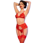 CHILIROSE - CR 4848 SET SUJETADOR + TANGA + MEDIAS DE ENCAJE ROJO S - immagine 3