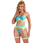 SUBBLIME - 955311 COMPLETO REGGISENO CON PIZZO E LINEE GIARRETRICI VERDE E BLU S/M - immagine 4