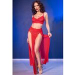 CHILIROSE - CR 4850 SET TOP ROJO Y LEGGINS CON COMPLEMENTOS DORADOS S - immagine 7