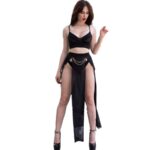 CHILIROSE - CR 4672 TOP NEGRO FALDA Y TANGA CON CADENAS DORADAS S - immagine 2