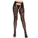 LEG AVENUE - CALZE IN PIZZO ROSA CON SCHIENA APERTA NERE