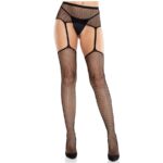 LEG AVENUE - CALZE IN PIZZO CON CROCE E CINTURA REGGICALZE NERE