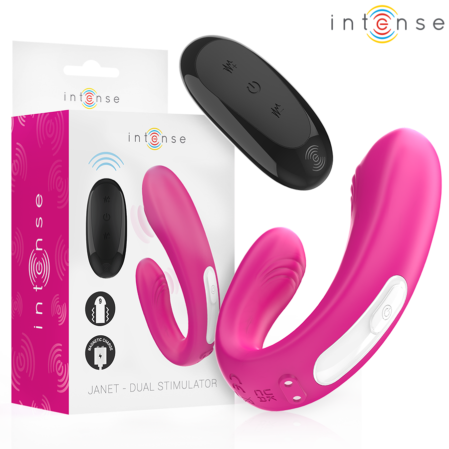 img_206372_a3adbccc109dfeb4ab79e76882ea925e_1.png INTENSE - JANET DUAL STIMOLATORE E VIBRATORE A FORMA DI U CON TELECOMANDO ROSA - immagine 1