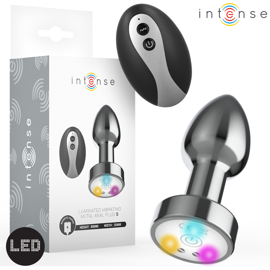 img_216426_878b4be9a0dedbb9c2e8fec7ca89b0e3_1.png INTENSE - PLUG ANALE VIBRANTE IN METALLO CON LUCI LED E TELECOMANDO - TAGLIA S - immagine 1