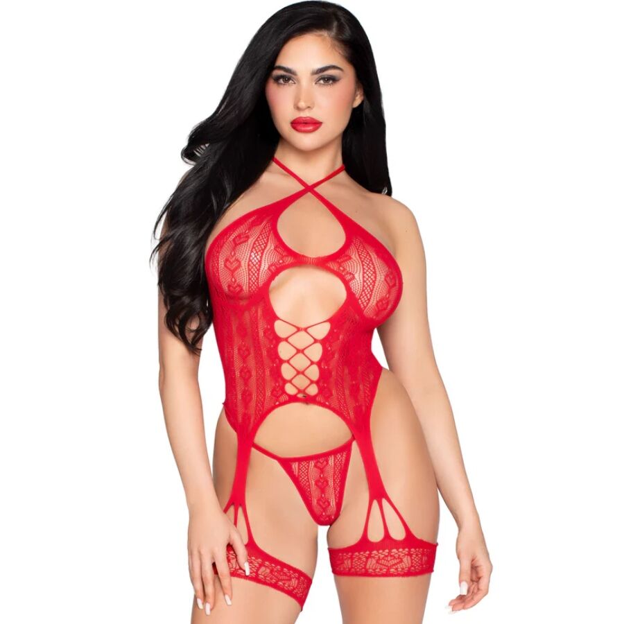 img_216599_86fa0cbaf2be6c68555da9ea05dd1f59_1.jpg LEG AVENUE - 89338 BODY APERTO IN PIZZO CON CINTURINO E PERIZOMA ROSSO - TAGLIA UNICA - immagine 1