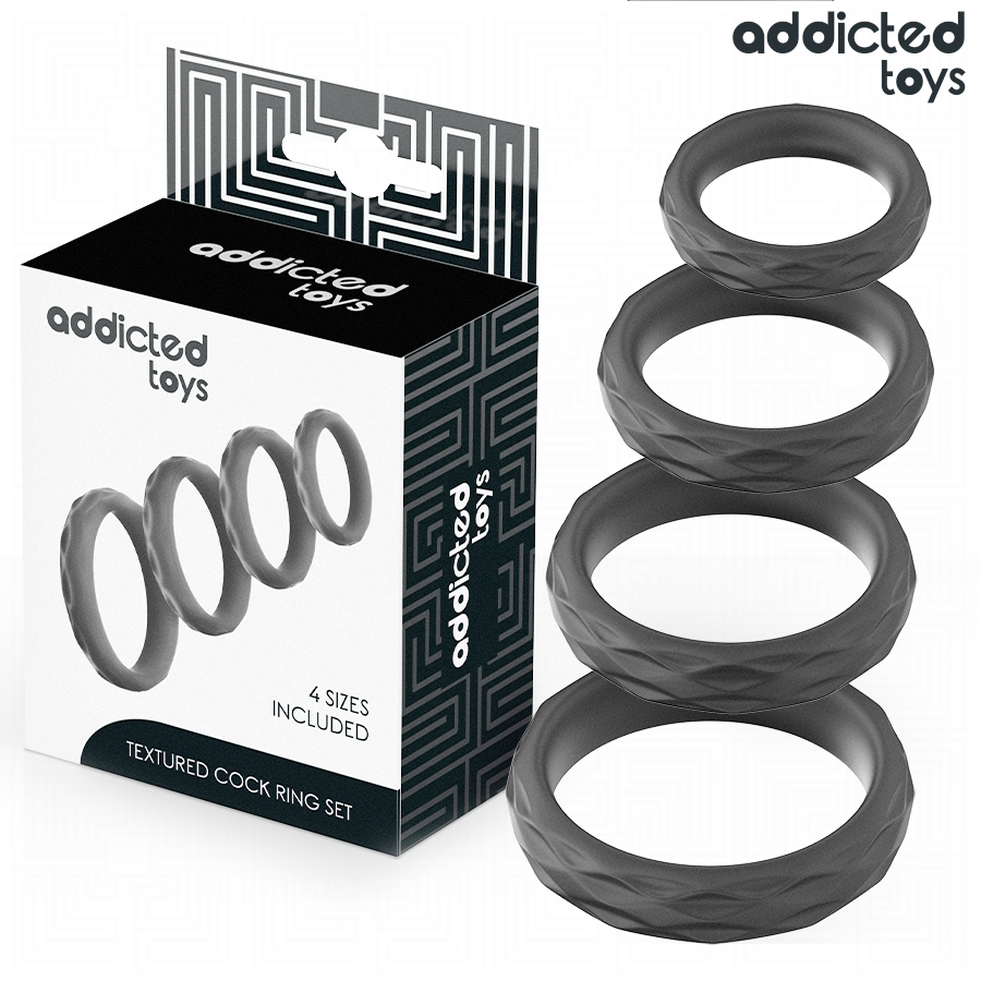 img_218849_aded52283bd550e349a495cbce01469b_1.png ADDICTED TOYS - SET DI ANELLI PER IL PENE TESTURIZZATI 4 MISURE - immagine 1